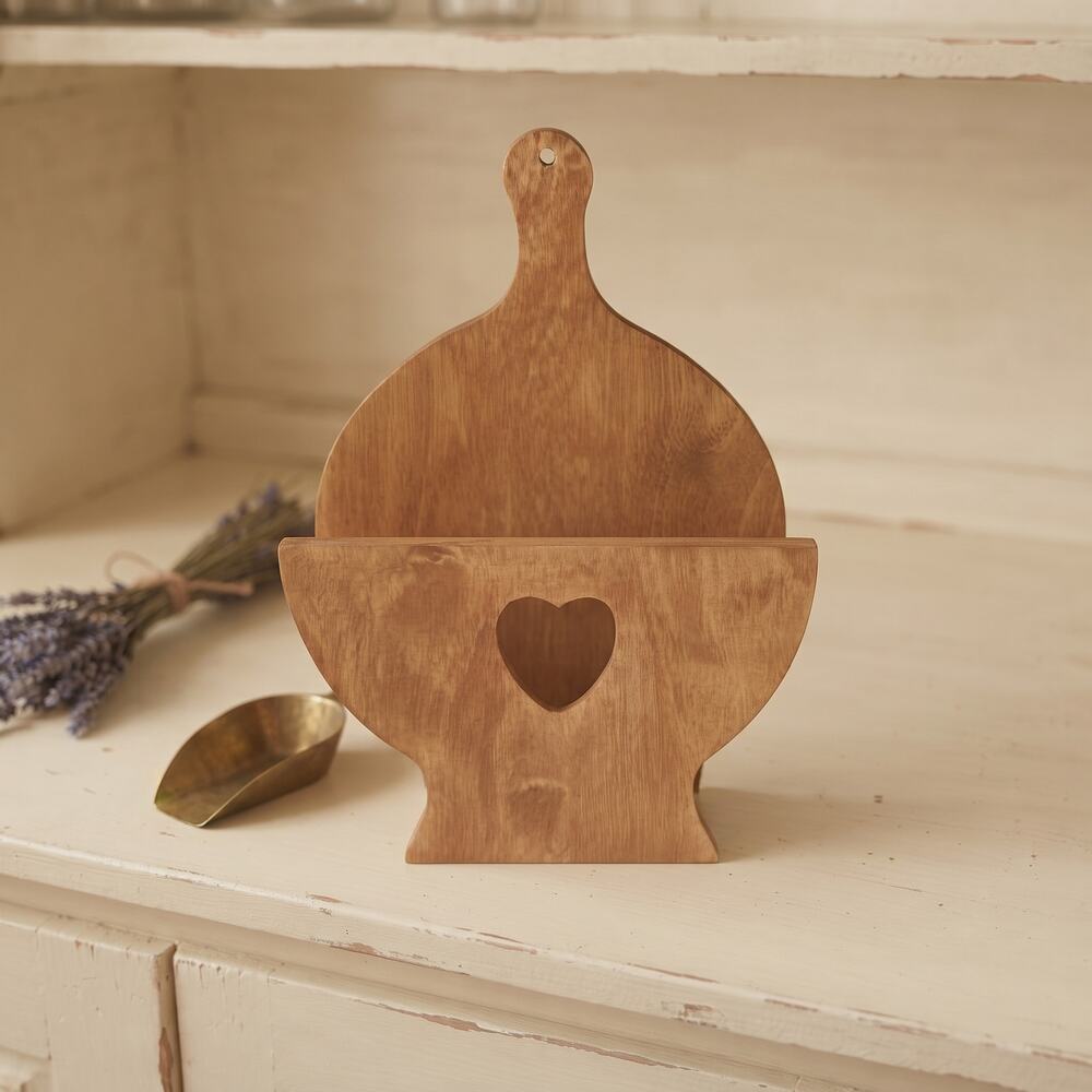 Vintage Wood Wall Mount Paper Plate Holder Heart Cutout Rack